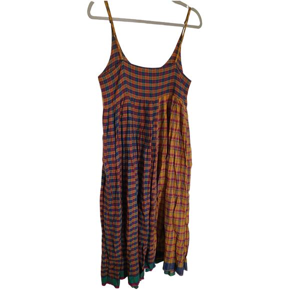 INJIRI PATCHWORK PLAID MUTICOLOR CAMISOLE DRESS Size XS - Picture 6 of 7